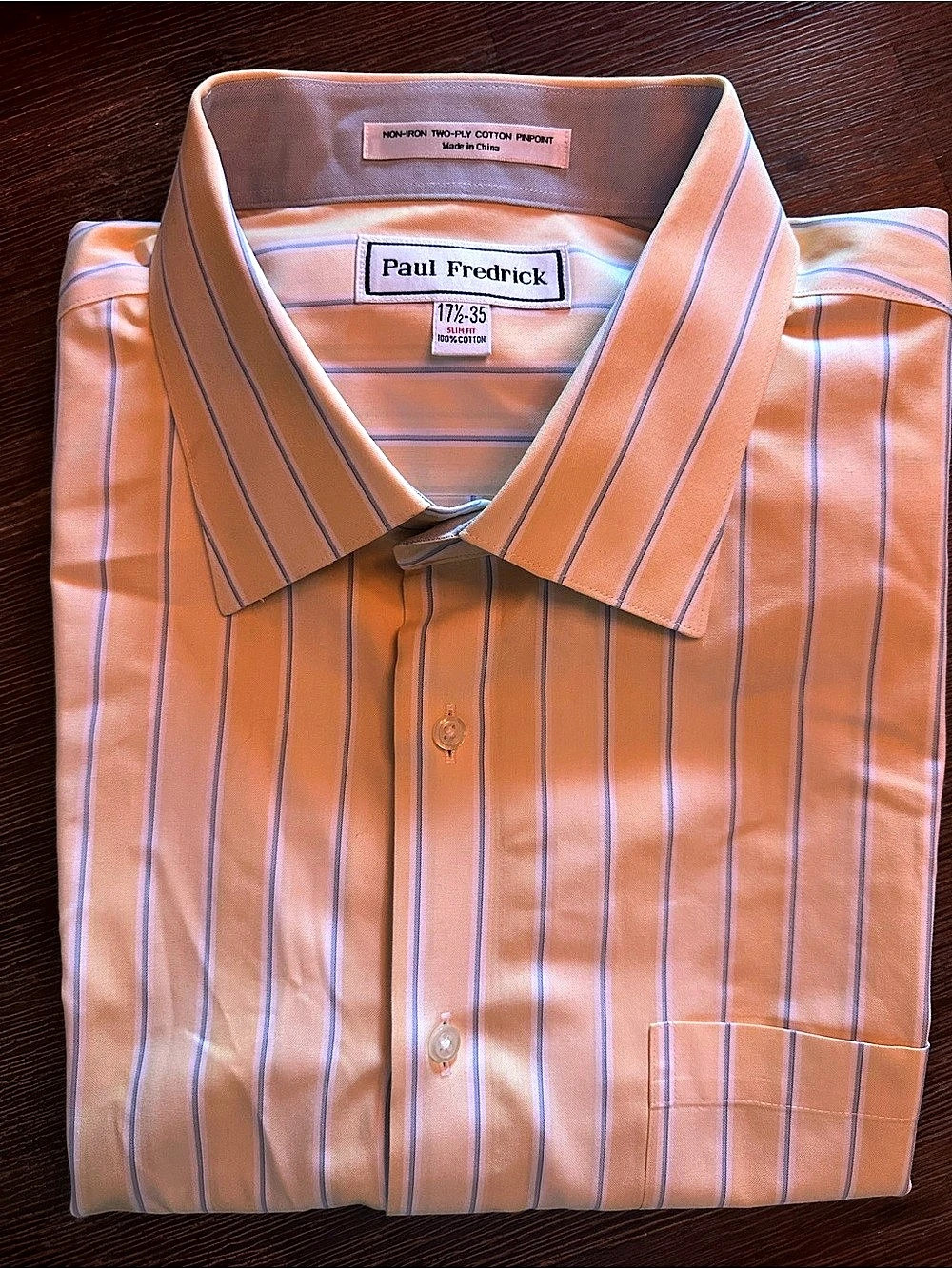 Paul Fredrick Striped Cotton Dress Shirt Size 17.5-35 Like New